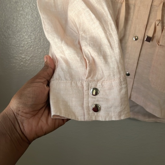 RACHEL ROY Size L 100% linen Pink Hooded Jacket Snap Button Down - Picture 6 of 10